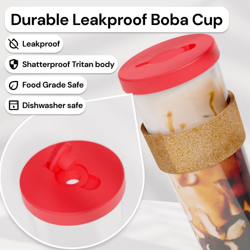 Dodoko Hot Pink Reusable Boba Tea Cup with Straw, 24 oz - Insulated BPA Free Shatterproof Tumbler for Iced Coffee, Smoothies, Cold Drinks - Dishwasher Safe, Includes Straw Cleaner - Image 2
